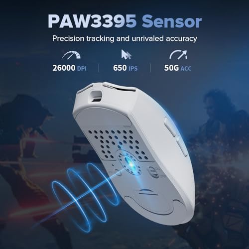DeLUX M600Pro Mouse Gamer sem Fio, 52g Leve, Sensor PAW3395, 26000DPI, Bateria com Duração de 80 Hor