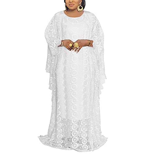 HD Women's Solid Color Lace Kaftan Dress Embroidery Rhinestone Evening Party Gown Plus Size