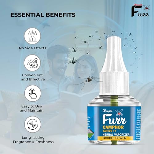 Image of Camphor Active++ Liquid Vapouriser Double Power Mosquito Repellent Vaporiser Refill No Kerosene Oil Poison Free Non- Toxic Chemical-Free (45ml,Pack of 6)