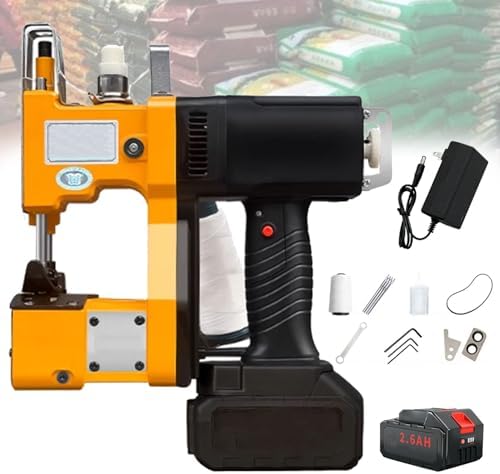 Portable Cordless Lithium Battery Bag Closer Sewing Machine, 21V Sack Stitcher with Auto Thread Cut, Ideal for Woven Bags, 0.2-10mm Thickness, Includes 2 x 4.0AH Batteries