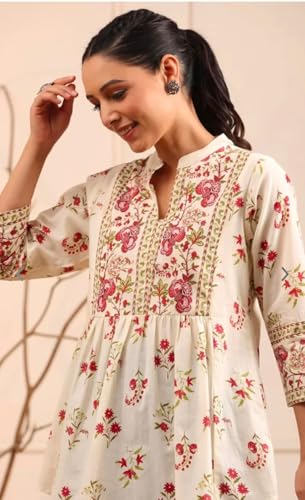 Image of Womens Cotton Printed Anarkali Short Top Kurti