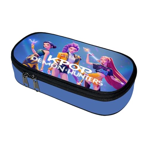 YFCHOTI Federmäppchen für Mädchen im Korean-Pop Stil, Federtasche aus Oxford-Gewebe mit Huntrix Motiv, Doppel-Metall Reißverschluss & Praktische Fächereinteilung als Geschenk für Kinder & Teenager