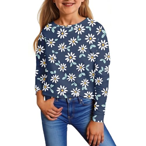 Girls Floral Long Sleeve T-Shirt Soft Crewneck Casual Top for Kids Comfortable Spring and Fall Blouse2