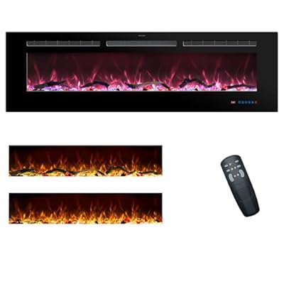Rodalflame 60 Inches Electric Fireplace Inserts, Recessed and Wall Mounted Fireplace Heater for Indoor Use with Remote Control, 13 Color Flames with Log &Crystal, 9H Timer, 750/1500W