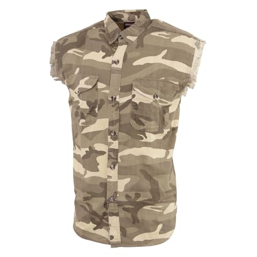 Image of Milwaukee Leather DM4009 Men's Sand Lightweight Denim Shirt with with Frayed Cut Off Sleeveless Look