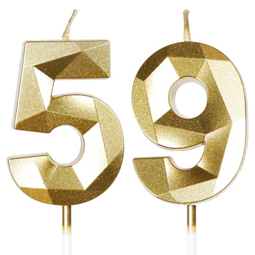 Bougies d'Anniversaire 59 Ans Dorées - Numéro 59 Or - Bougies Dorées pour Gâteau - Décoration de Fête Brillante - Anniversaire, Mariage, Fête, Cérémonie