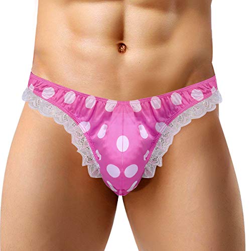 Men's Sissy Pouch Panties Stain Frilly Ruffled Lace Polka Dots Bikini Briefs Underwear