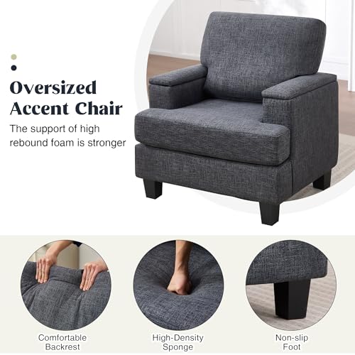 Image of Accent Chairs with Armrest Storage, Modern Reading Chairs, Upholstered Comfy Large Armchair (Dark Grey)