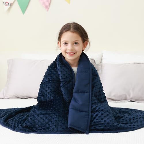 Image of Mr. Sandman Weighted Blanket 7LBS 41 x 60 Inches, Minky Dots Heavy Blanket with Glass Beads, Soft and Cooling for School and Home, Navy Blue