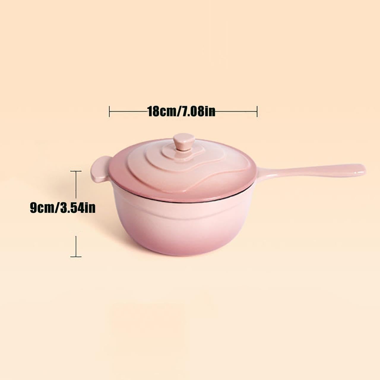 Cacerola For Leche Hierro Fundido Esmaltado De 18 Cm, Cacerola Pequeña De 1,5 L Con Un Solo Mango For Leche, Sopa, Fideos Y Gachas, Compatible Con Cocinas Inducción Y Gas, Rosa