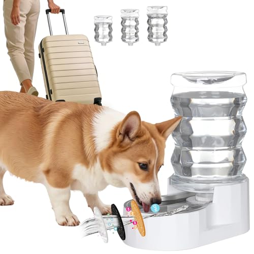 RIZZARI Automatic Gravity Pet Waterer: 7L White Stainless Steel Water Dispenser - Large Capacity with Triple Filter and Specialized Brush for Senior Dogs with Spinal Issues - for Living Room Bedroom