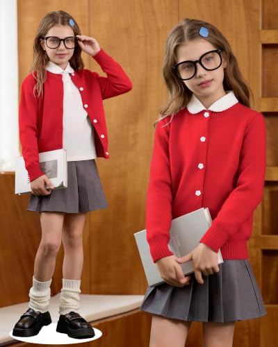 Image of Girls Cardigan Sweater School Uniforms Toddler Long Sleeve Button Knit Solid Sweaters Tops