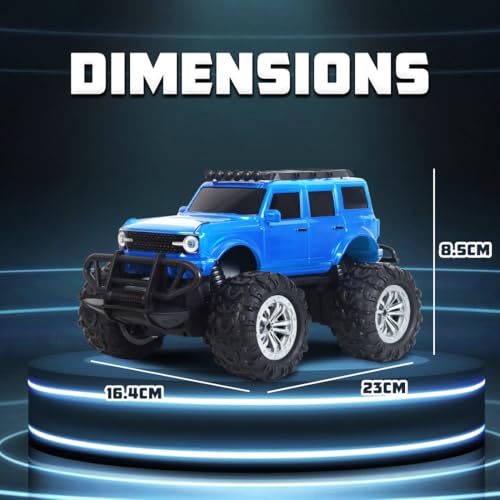 Image of Wembley Offroad Rechargeable Remote Control Car Toy for Boys | Monster Truck RC Car with 4 Headlight Modes | Lithium Battery | C-Type Charging | Remote Car for Kids Adult | Made in India - Blue.