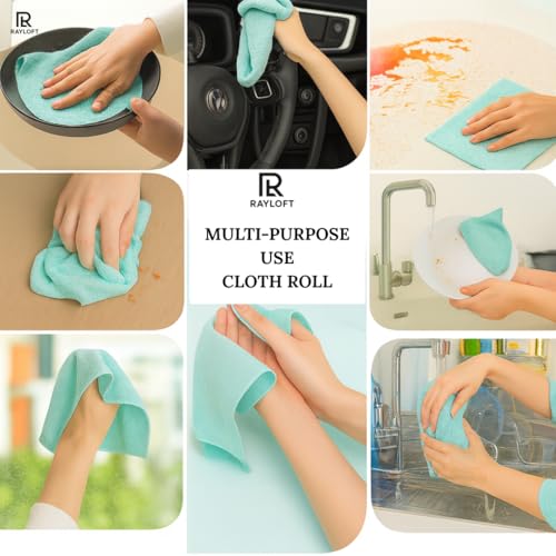 Image of Microfiber Cleaning Cloth Roll - 20 Reusable Washable Pre-Cut Towels | Tear-Away Kitchen Cleaning Cloth for Counters, Glass, Utensils, Appliances, & Home Surfaces - 25x25 cm (1 Pack, Blue)