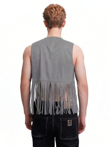 Men's Fringe Open Front Sleeveless Jacket Vest Party Club Outerwear2