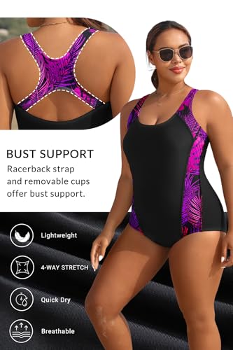 Image of Aqua Eve Plus Size Swimsuits Athletic One Piece Bathing Suit for Women Tummy Control Slimming Swimwear