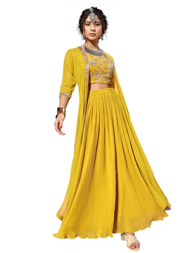 Conjunto ombliguera palazzo mujer bordado georgette fiesta