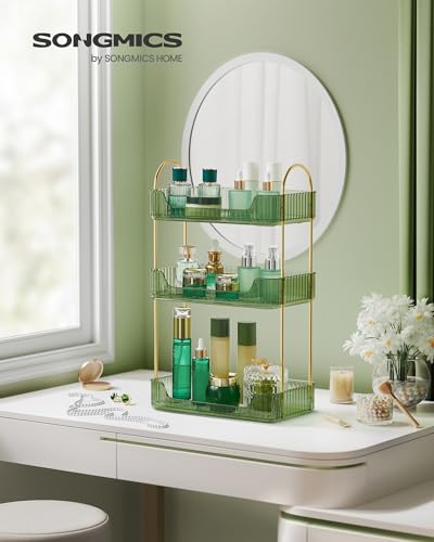 SONGMICS Make-up Organizer, 2 Typen von Zubehörteilen, Kosmetik-Organizer 3 Ebenen, rechteckig, anpassbar, Aufbewahrung für Schminktisch, Geschenkidee, hellgrün JKA013C01
