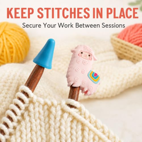 Image of Sexyppl 8PCS Knitting Needle Stoppers,Cartoon Animal Needle Point Protectors, Cute Letters Knitting End Caps, Colorful Cube Knitting Accessories and Gadgets (8 White)