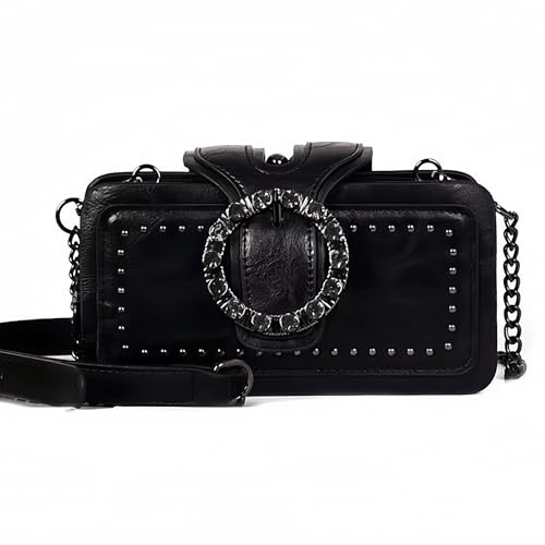 ARREBOL Small Vegan Leather Crossbody Bag for Women, Gothic Punk Style Studded Purse with Chain Strap (Black