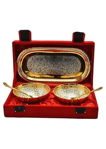Image of CraftVatika Premium Rakhi Gift Brother | Rakhi for Brother with Gift Silver Gold Plated Bowl Set | Handmade Beads Metal Peacock for Men Boy Bro /Bhaiya /Bhai (2 Rakhi with Double Bowl) (Silver Gold)