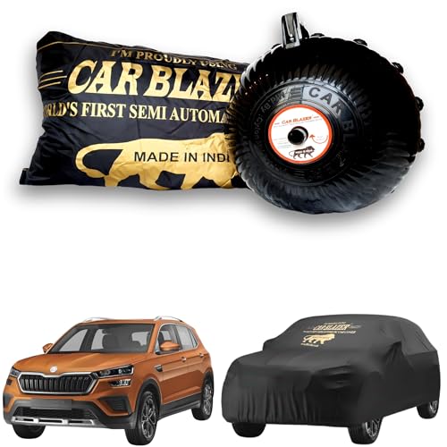 Image of CARBLAZER Portable & Semi-Automatic Full Body Car Covers: Heavy Duty Device| Anti-Theft| Dust & Scratch Proof | Water & Wind Resistant|Custom Fit| Dual-Side Cover, Compatible for Skoda Kushaq