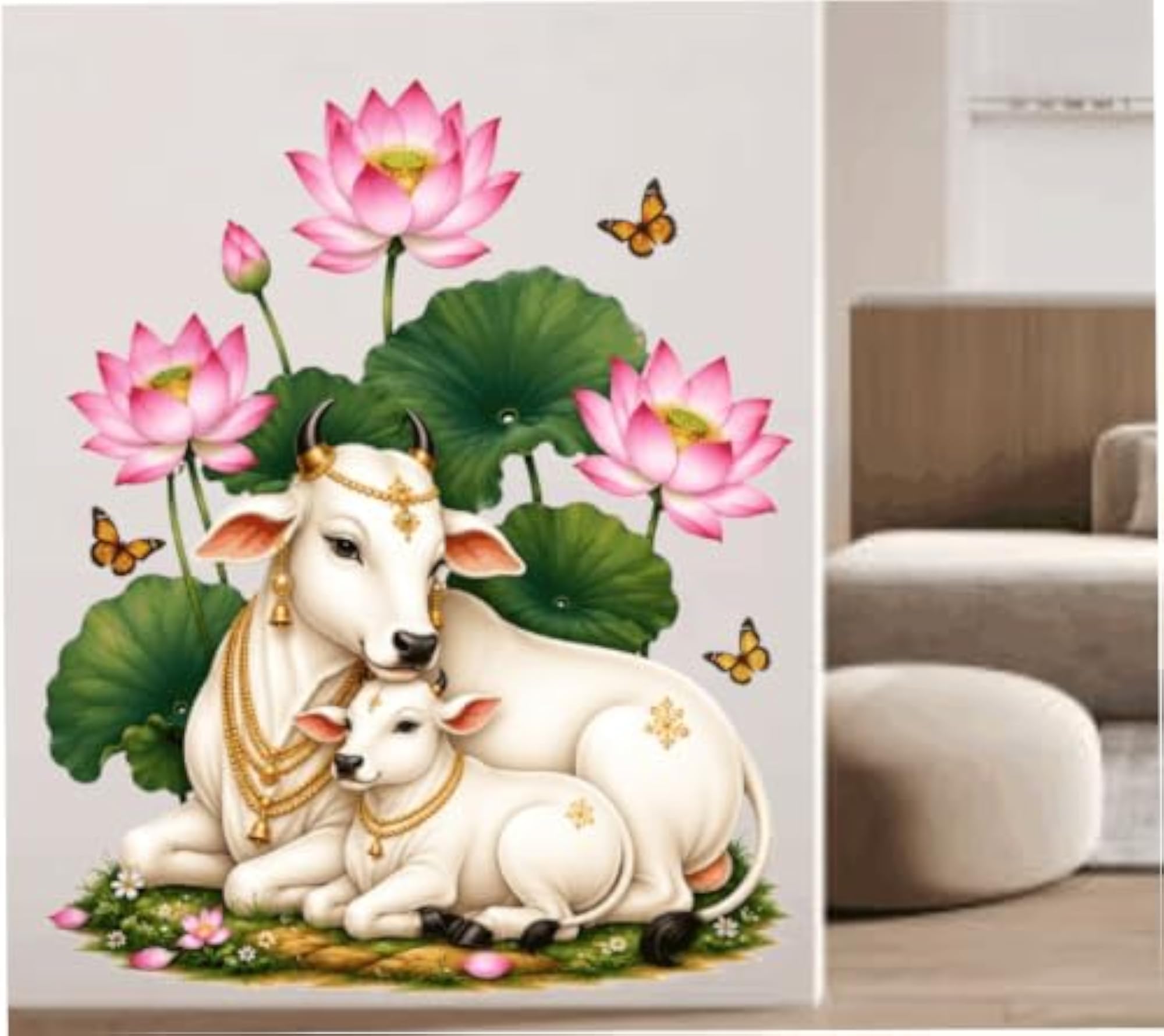 Gau MATA Cow & Calf Wall Sticker with Floral Tree Design