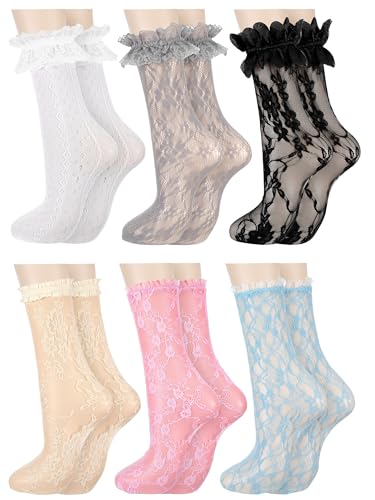 Chaussettes en dentelle Geyoga pour femme et fille en lot de 6 paires souples