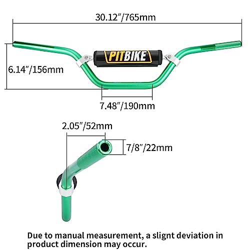 Handle Bar 7/8" 22Mm Handlebar Green + Foam Pad + Grips Compatible With Crf Yzf Kxf Klx Rmz Drz Pit Dirt Bike Motocross #TOP1