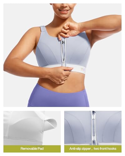 Image of Adjustable High Impact Sports Bras for Women Zip Front Full Coverage and Lift Padded Compression Tops