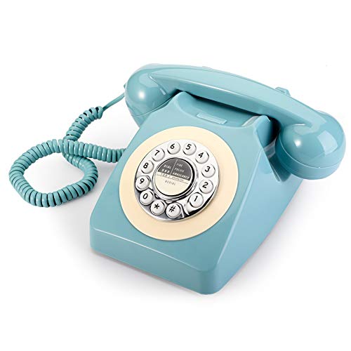 Suwimut Retro Telephone, 60's Classic Rotary Dial Old Fashioned Corded Telephone Landline Phone Wired Telephone for Home Office Hotel, Fresh Blue