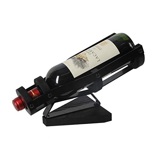 J JACKCUBE DESIGN Black Metal Wine Bottle Decorative Holder Countertop Wood Single Wine Rack Holder Display Stands for Home Bar Tabletop Décor Accessories and Wine Lovers- MK642A