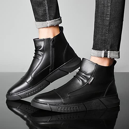 PURCHAWEE Men's Leather Slip-on Chelsea Boots,Casual Non-slip Side Zipper High Top Business Chukka Ankle Boots Formal Boots3