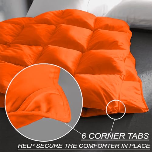 Image of Full Size Comforter Set - All Season Down Alternative Bedding Comforter Set - Quilted Duvet Insert with Corner Tabs - Box Stitched Blanket - Breathable, Soft - Orange