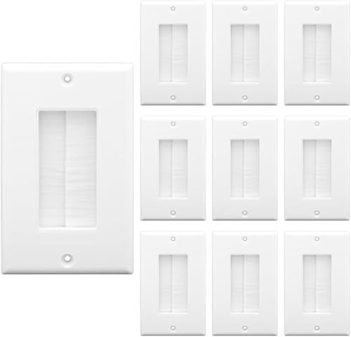 VCE Brush - Paquete de 10 placas de pared con certificación UL para cables, correa de acceso de cable de una sola banda, enchufe de pared para HDTV,