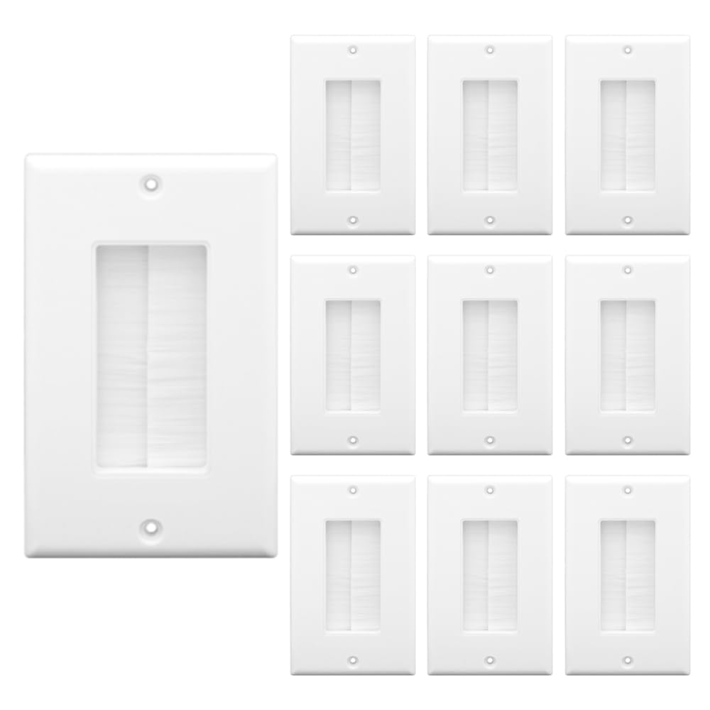 VCE Brush Wall Plate 10-Pack, Cable Pass Through Insert for Wires, Single Gang Cable Access Strap, Wall Socket for HDTV, HDMI, Home Theater Systems, White