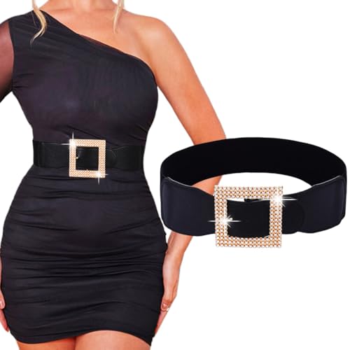 Elastic Wide Belt for Women Stretchy Rhinestone Waist Belts for Dress Shiny Wide WaistBand Ladies Belt