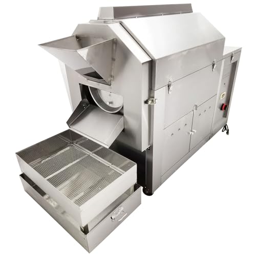LGXEnzhuo Full-Automatic Stainless Steel Coffee Roaster 110LBS Drum Rotary Roasting Machine 0-300? Gas Type Nuts Bean Roasting Machine 220V/1PH