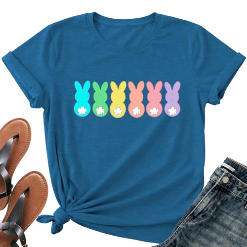 Image of Easter Shirts for Women-Cute Easter Bunny Tee Tops Oh for Peeps Sake Shirt Rabbit Printing Short Sleeves