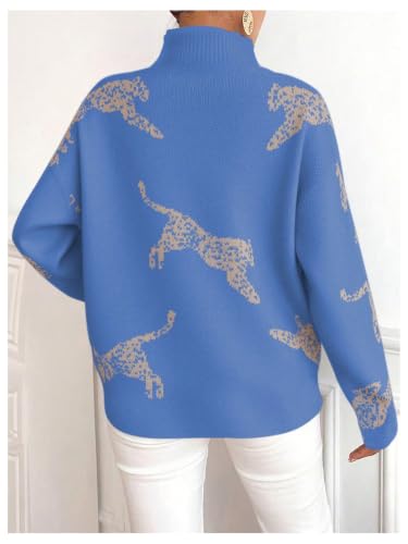 Image of WDIRARA Women's Leopard Tiger Print Sweater High Neck Long Sleeve Fuzzy Knitted Pullover Top
