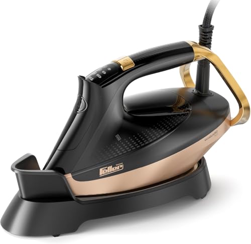 Feller Germany Vanguard Plus Steam Iron 3000W Grab-to-Steam Technology Prime Gold Ceramic 2x Sole Plate+Anti Calc Anti Drip Auto Shut Off Display Turbo Steam SI300 2Y Guarantee-UAE Version (Gold)