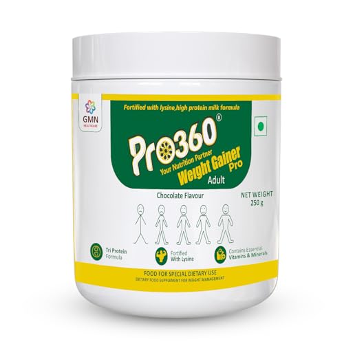 Pro360 WeightGainer Pro High Protein and Carbohydrates Powder – Calorie Rich Complete Nutritional Supplement – Triple Protein Formula with Vital Nutrients for Men, Women – Chocolate Flavour – 250g