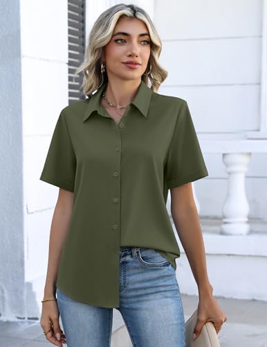 Image of Zeagoo Button Down Shirts for Women Short Sleeve Collared Tops Dressy Casual V Neck Blouses