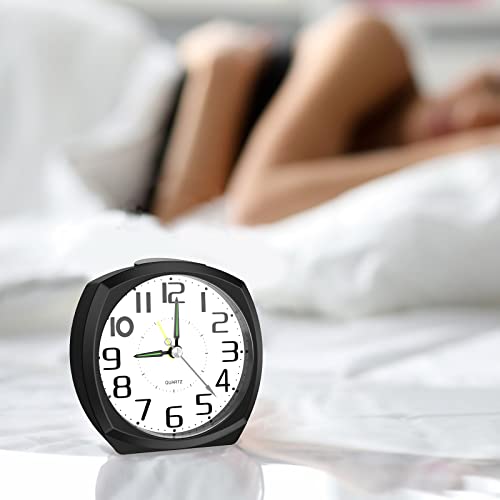 Analog Alarm Clock, Silent Non Ticking Small Clocks Battery Powered, Alarm Clock For Heavy Sleepers With Luminous Hand, Snooze, Night Light, Loud Crescendo Desk Alarm For Kids Travel Bedroom Office #TOP6