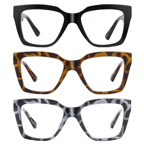 JM 3 Pack Oversized Square Reading Glasses for Women Blue Light Blocking Oprah Stylish Computer Readers +1.0 - Image 3