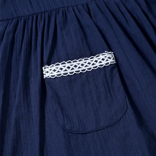 Image of HILEELANG Girls Cotton Dress Sleeveless Peter Pan Collar with Pockets