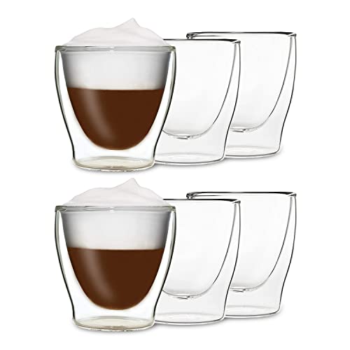 DUOS® Tazas de Café Doble Pared (6x 200ml) - Vasos de Cristal para Té y Café