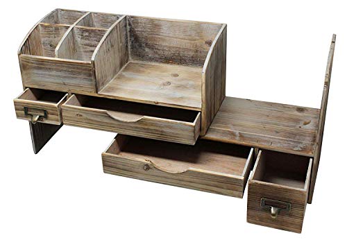 Executive Office Solutions Adjustable Wooden Office Desk Organizer for Desktop, Tabletop, or Counter – Wood Storage Shelf Rack – for Office Supplies, Desk Accessories, or Mail - Barnwood (WO13)