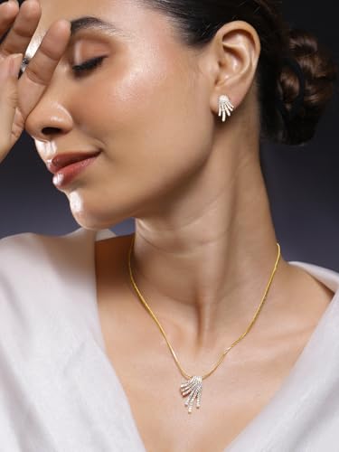Image of Rubans Pendant Necklace Set American Diamond and Zirconia Gift Jewellery for Women & Girls