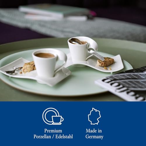 Villeroy & Boch - Newwave Caffè Cappuccino Tassen Set, Spülmaschinenfest, Mikrowellensicher, Cappuccinotassen, Kaffee Geschirr Set, Tasse, Untertasse, Löffel, Premium Porzellan, Edelstahl